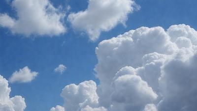 The primary subject of the image is a cloudy sky filled with various cloud formations. The setting is a blue sky, which serves as the backdrop for the clouds. The visual style of the image is a photo, capturing the natural beauty of the cloudy sky. The colors and mood of the image are predominantly white and blue, creating a serene and peaceful atmosphere.