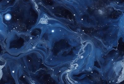 The primary subject of the image is a blue, swirling, and flowing pattern, which appears to be a digital art or illustration. The setting is a dark, star-filled sky, creating a contrasting backdrop for the flowing pattern. The visual style is a combination of digital art and a starry night, giving the image a unique and captivating appearance. The dominant colors are blue and black, with the blue flowing pattern and the black background creating a striking contrast. The overall atmosphere of the image is one
