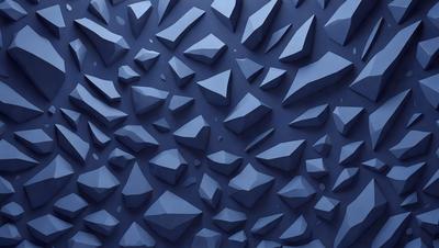 The primary subject of the image is a blue wall with a pattern of triangular shapes. The setting is a room with a blue background, and the visual style appears to be a digital art or illustration. The dominant colors are blue and white, creating a calm and soothing atmosphere.