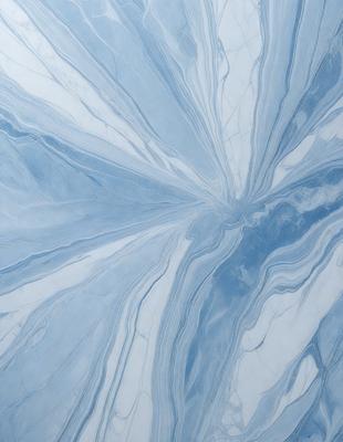 The primary subject of the image is a blue and white marble tile. The setting is a bathroom, with the tile covering the walls and floor. The visual style is a close-up of the tile, showcasing its intricate design and texture. The dominant colors are blue and white, creating a clean and elegant atmosphere.