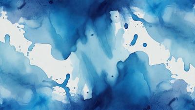 The primary subject of the image is a blue and white painting of a waterfall. The setting is a blue background, and the visual style appears to be a digital art or illustration. The dominant colors are blue and white, creating a serene and calming atmosphere.