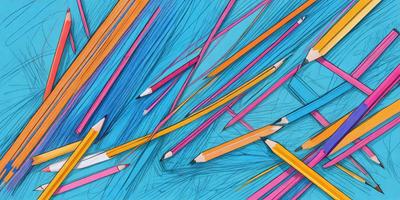 The primary subject of the image is a close-up of a pencil, with a blue background. The visual style appears to be a digital art or illustration, as the pencil is depicted in a stylized manner. The colors and mood of the image are predominantly blue and pink, creating a vibrant and lively atmosphere.