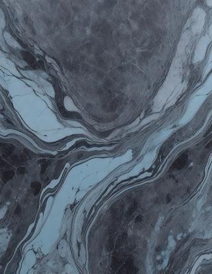 The primary subject of the image is a marble-like surface with a blue hue. The setting is a stone-like surface, possibly a marble countertop or a wall. The visual style is a close-up of the marble, showcasing its intricate patterns and textures. The colors and mood of the image are predominantly blue, giving it a calm and serene atmosphere.