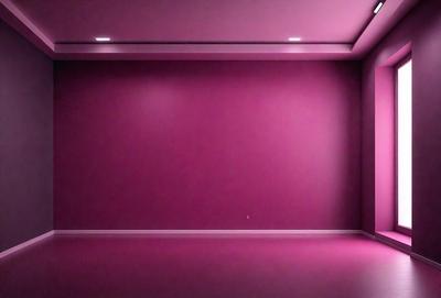 The primary subject of the image is a large, empty room with a pink wall. The setting is a room with a pink wall, and the visual style is a photo. The room has a pink color scheme, creating a warm and inviting atmosphere.