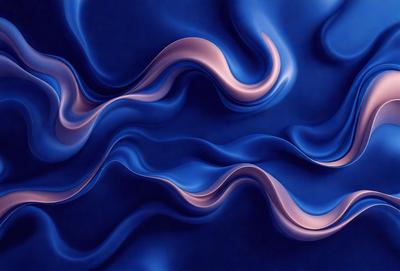 The primary subject of the image is a blue, swirling, and flowing pattern. The setting is a blue background, and the visual style appears to be a digital art or illustration. The dominant colors are blue and pink, creating a vibrant and lively atmosphere.