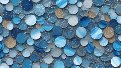 The primary subject of the image is a blue and white patterned wallpaper with a blue background. The setting is a room with a blue and white patterned wallpaper. The visual style is a close-up of the wallpaper, showcasing the intricate design. The colors and mood of the image are predominantly blue and white, creating a calm and soothing atmosphere.