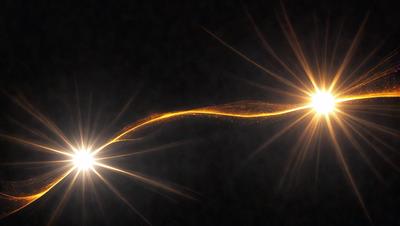 The primary subject of the image is a bright yellow light, which appears to be a lightning bolt or a bright star. The light is located in the middle of the scene, and it is surrounded by a dark background. The visual style of the image is a combination of a photo and a digital art, as it captures the vibrant colors and the contrast between the light and the darkness. The colors and mood of the image are predominantly yellow and bright, creating a sense of energy and excitement.