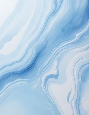 The primary subject of the image is a blue and white marbled wall. The setting is a room with a blue and white marbled wall as the main focus. The visual style is a digital art or illustration, as the marbled pattern appears to be digitally created. The dominant colors are blue and white, creating a calm and soothing atmosphere.