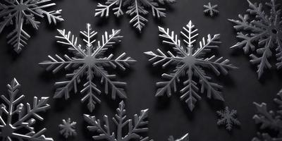The primary subject of the image is a close-up of a silver snowflake. The setting is a black background, which contrasts with the silver snowflake. The visual style is a close-up of a single snowflake, emphasizing its intricate details. The colors and mood of the image are predominantly silver and black, creating a sense of elegance and sophistication.