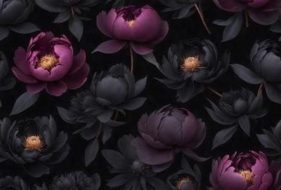 The primary subject of the image is a close-up of a purple flower, which is the main focus of the image. The setting is a dark background, which contrasts with the purple flower. The visual style is a black and white photo, giving the image a classic and timeless appearance. The dominant colors are purple and black, creating a moody and dramatic atmosphere.