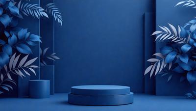 The primary subject of the image is a blue table with a blue circle on top of it. The table is placed in a blue room, which creates a calm and serene atmosphere. The visual style of the image is a combination of photo and digital art, giving it a unique and artistic appearance. The colors and mood of the image are predominantly blue, which adds to the overall tranquil ambiance.