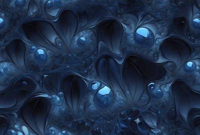 The primary subject of the image is a blue and black swirling pattern, which appears to be a digital art or illustration. The setting is a blue background, and the visual style is a combination of digital art and illustration. The colors and mood of the image are predominantly blue and black, creating a visually striking and somewhat mysterious atmosphere.