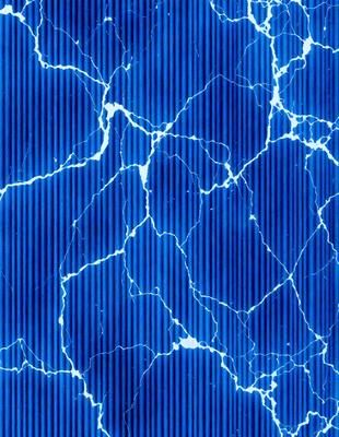 The primary subject of the image is a blue and white patterned wallpaper with a blue background. The setting is a room with a blue wall, and the visual style is a close-up of the wallpaper. The colors and mood of the image are predominantly blue, creating a calm and serene atmosphere.
