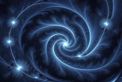 The primary subject of the image is a spiral pattern, which is the main object, scene, or focus of the image. The spiral pattern is set against a blue background, creating a visually striking contrast. The spiral pattern is a digital art piece, showcasing the artist's skill in creating intricate designs. The overall atmosphere of the image is one of beauty and complexity, with the blue hues adding a sense of calmness and tranquility.