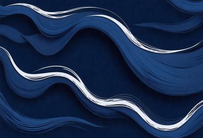 The primary subject of the image is a blue wave, which is the main focus of the scene. The setting is a dark blue background, creating a moody atmosphere. The visual style is a combination of digital art and illustration, with the wave being depicted in a detailed and artistic manner. The colors and mood of the image are predominantly dark and dramatic, with the blue wave being the most prominent and striking element.
