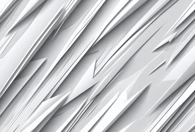 The primary subject of the image is a white, textured wall with a pattern of triangles. The setting is a white room, and the visual style is a combination of digital art and illustration. The dominant colors are white and gray, creating a clean and minimalist atmosphere.