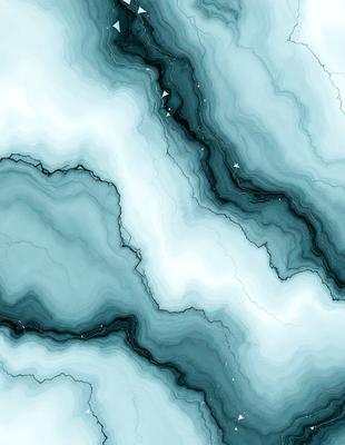 The primary subject of the image is a blue and white marbled pattern. The setting is a blue and white marbled surface, which serves as the background. The visual style is a combination of a photo and digital art, creating a unique and intricate design. The colors and mood of the image are predominantly blue and white, giving it a calm and serene atmosphere.