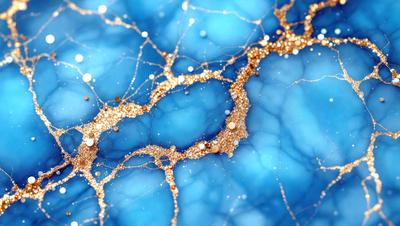 The primary subject of the image is a blue background with gold and white specks. The setting appears to be a blue and gold swirl pattern, possibly resembling a swirling pool of water. The visual style of the image is a combination of digital art and illustration, creating a unique and eye-catching design. The dominant colors in the image are blue and gold, with the gold specks adding a touch of warmth and contrast to the overall atmosphere.