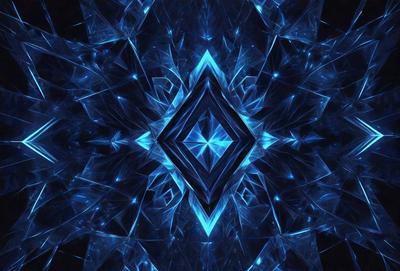 The primary subject of the image is a blue geometric pattern, which appears to be a digital art or illustration. The setting is a dark background, which contrasts with the bright blue pattern. The visual style is modern and abstract, with the blue pattern being the main focus of the image. The colors and mood are predominantly blue, creating a calm and serene atmosphere.
