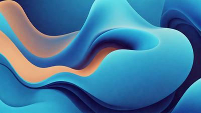 The primary subject of the image is a blue and orange abstract art piece. The setting is a blue background, and the visual style is a digital art or illustration. The dominant colors are blue and orange, creating a vibrant and lively atmosphere.