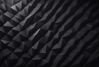 The primary subject of the image is a black and white patterned wall. The setting is a dark room, and the visual style appears to be a combination of a photo and digital art. The dominant colors are black and white, creating a moody atmosphere.