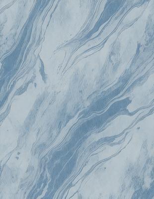The primary subject of the image is a blue and white marbled wallpaper with a swirling pattern. The setting is a room with a blue and white color scheme. The visual style is a patterned wallpaper, and the colors and mood are calming and soothing.