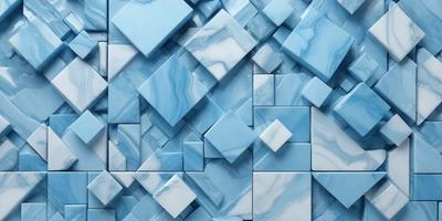 The primary subject of the image is a blue and white marble wall with a pattern of blue squares. The setting is a room with a blue and white marble wall as the main focus. The visual style is a close-up of the marble wall, showcasing the intricate pattern of blue squares. The colors and mood of the image are predominantly blue and white, creating a clean and elegant atmosphere.