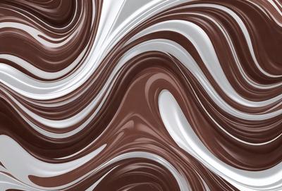 The primary subject of the image is a close-up of a chocolate-covered cake. The cake is decorated with a swirled pattern, giving it a visually appealing and appetizing appearance. The setting is a kitchen, with the cake placed on a countertop. The visual style of the image is a close-up, which emphasizes the details of the cake's decoration. The colors and mood of the image are predominantly brown and warm, evoking a sense