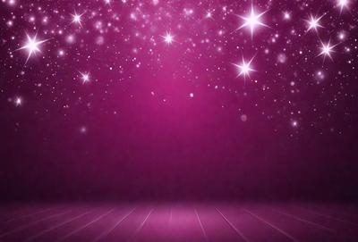 The primary subject of the image is a purple background with a pink hue. The setting is a stage or a theater, with a curtain in the background. The visual style is a combination of a photo and digital art, creating a unique and artistic atmosphere. The colors and mood of the image are predominantly purple and pink, giving it a warm and inviting feel.