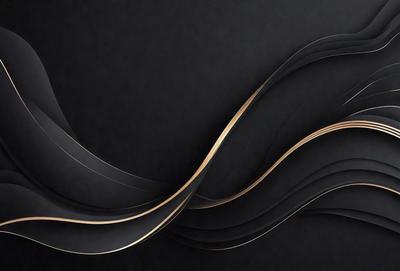The primary subject of the image is a gold and black artwork, possibly a painting or a digital art piece. The setting is a black background, which contrasts with the gold and black colors of the artwork. The visual style appears to be a combination of digital art and traditional painting techniques. The colors and mood of the artwork are bold and striking, with the gold and black colors creating a sense of depth and contrast.