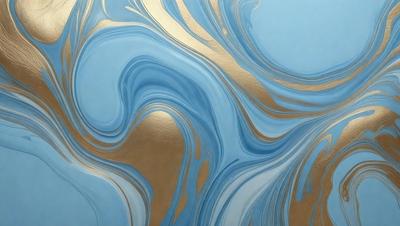 The primary subject of the image is a blue and gold swirling pattern, which appears to be a painting or a digital artwork. The setting is a wall, and the visual style is a combination of painting and digital art. The dominant colors are blue and gold, creating a sense of depth and richness in the artwork.