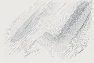 The primary subject of the image is a mountainous landscape. The setting is a white background, which creates a contrast with the mountainous scene. The visual style is a combination of a photo and a drawing, giving the image a unique and artistic appearance. The colors and mood of the image are predominantly white, which adds to the overall atmosphere of the scene.