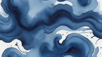 The primary subject of the image is a blue and white ocean scene. The setting is a blue ocean with white waves, and the visual style is a painting or drawing. The colors and mood of the image are predominantly blue and white, creating a serene and calming atmosphere.
