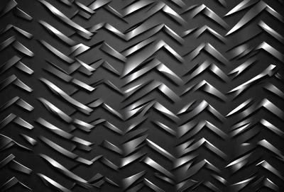 The primary subject of the image is a patterned wall with a black background. The wall features a silver design, giving it a modern and sleek appearance. The visual style of the image is a close-up of the wall, showcasing the intricate details of the pattern. The colors and mood of the image are predominantly black and silver, creating a sophisticated and contemporary atmosphere.