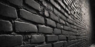 The primary subject of the image is a brick wall. The setting is a dark room, and the visual style is a black and white photo. The dominant colors are black and white, creating a moody atmosphere.