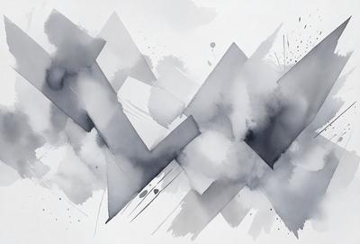 The image is a black and white painting featuring a large, abstract mountain. The mountain is depicted in various shades of gray, giving it a textured and artistic appearance. The painting is reminiscent of a watercolor style, with the mountain's shape and form being the primary subject. The overall atmosphere of the painting is one of depth and intricacy, as the mountain's details are skillfully rendered in the monochromatic color scheme.