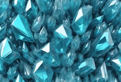 The primary subject of the image is a large cluster of blue crystals, which are the main objects in the scene. The setting is a blue background, which creates a visually striking contrast with the crystals. The visual style of the image is a digital art or illustration, as the crystals are depicted in a detailed and intricate manner. The dominant colors in the image are blue and white, giving the scene a serene and calming atmosphere.