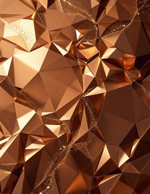 The primary subject of the image is a close-up of a gold-colored wall with a pattern of triangles. The setting is a room with a gold-colored wall, and the visual style appears to be a combination of a photo and digital art. The dominant colors are gold and brown, creating a warm and luxurious atmosphere.