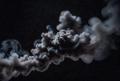 The primary subject of the image is a cloud of smoke, which is the main object, scene, or focus of the image. The setting is a dark background, which creates a dramatic and moody atmosphere. The visual style is a black and white photo, giving the image a classic and timeless appearance. The colors and mood are dominated by the smoke, which appears as a dense and ominous presence in the scene.