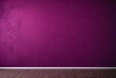 The primary subject of the image is a purple wall. The setting is a room with a wooden floor. The visual style is a photo, and the dominant colors are purple and pink. The overall atmosphere is calm and serene.
