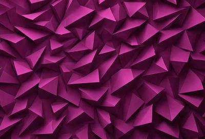 The primary subject of the image is a purple wall with a pattern of triangles. The setting is a room with a purple background, and the visual style is a close-up of the wall. The dominant colors are purple and pink, creating a warm and inviting atmosphere.