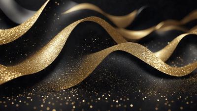The primary subject of the image is a close-up of a gold ribbon or gold paper, which is the main object in the scene. The setting is a black background, which contrasts with the gold ribbon. The visual style is a close-up of the gold ribbon, showcasing its texture and details. The colors and mood of the image are predominantly gold, giving it a warm and luxurious atmosphere.