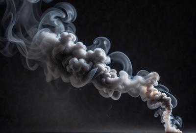 The primary subject of the image is a large, dark, and smoky cloud. The cloud is billowing and appears to be a dense, dark smoke. The setting is a dark background, which contrasts with the cloud, making it stand out. The visual style of the image is a close-up of the cloud, emphasizing its size and density. The colors and mood of the image are dark and ominous, creating a sense of mystery and intrigue.