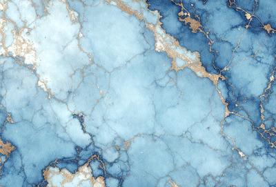 The primary subject of the image is a blue marble wall with a gold-like texture. The setting is a room with a blue marble wall as the main focus. The visual style is a close-up of the marble wall, showcasing its unique texture and color. The dominant colors are blue and gold, creating a luxurious and elegant atmosphere.