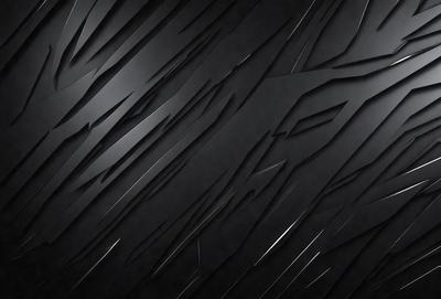 The primary subject of the image is a black background with a pattern of lines and shapes. The setting is a dark room, and the visual style appears to be a combination of digital art and illustration. The dominant colors are black and grey, creating a moody atmosphere.