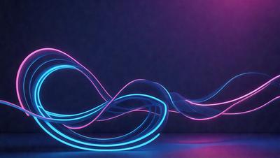 The primary subject of the image is a blue and purple neon light, which is the main object, scene, or focus of the image. The setting is a dark background, which contrasts with the bright and colorful light. The visual style is a digital art or illustration, as the light appears to be a digital creation. The colors and mood of the image are predominantly blue and purple, creating a vibrant and lively atmosphere.
