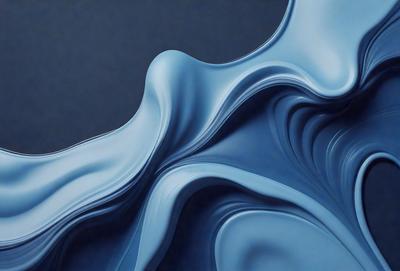 The primary subject of the image is a blue, swirling, and curling mass of liquid, which appears to be a blue liquid sculpture. The setting is a dark background, which contrasts with the blue liquid. The visual style is a combination of digital art and illustration, creating a unique and artistic representation of the blue liquid. The dominant colors are blue, with various shades and tones, and the overall atmosphere is one of fluidity and movement.