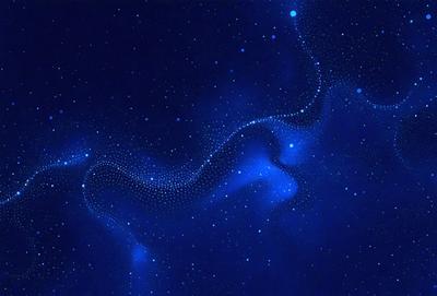 The primary subject of the image is a blue starry sky filled with stars. The setting is a dark, star-filled night sky, creating a serene and peaceful atmosphere. The visual style is a digital art or illustration, as the image is composed of a series of interconnected lines and shapes, giving it a unique and intricate appearance. The colors and mood of the image are predominantly blue, with the stars adding a touch of white and the darkness of the sky creating a sense of calmness and tranquility