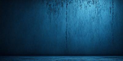 The primary subject of the image is a blue wall with a crack in it. The setting is a room with a blue background. The visual style is a photo of the wall with the crack. The dominant colors are blue and the overall atmosphere is calm and serene.