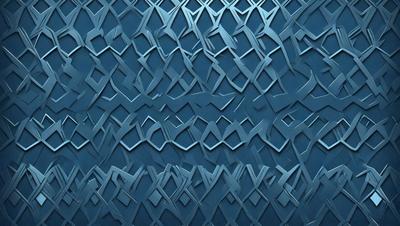 The primary subject of the image is a blue wall with a pattern of interlocking shapes. The setting is a room with a blue background, and the visual style appears to be a combination of digital art and illustration. The dominant colors are blue and silver, creating a calm and soothing atmosphere.